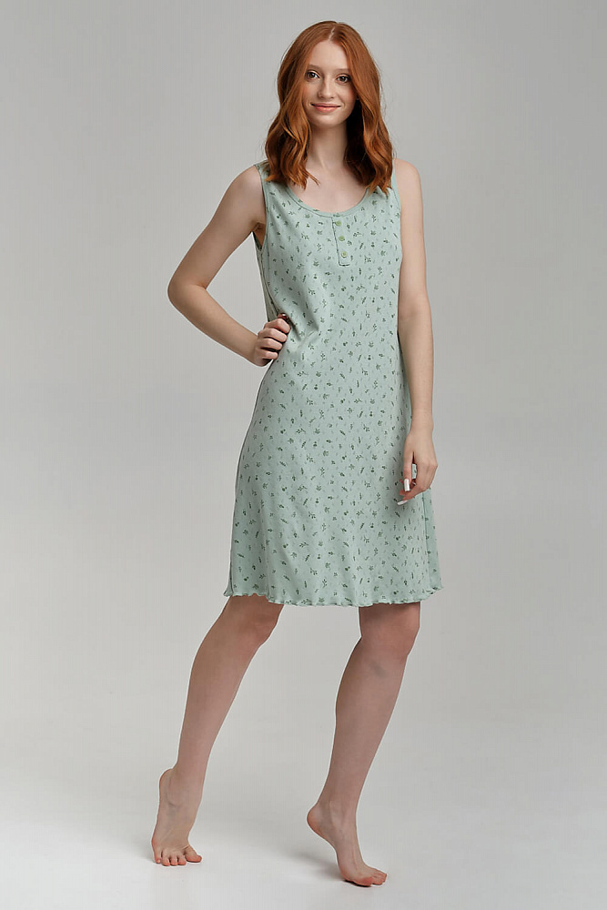 Сорочка на широких лямках Alisa Веточки на зеленом_8936