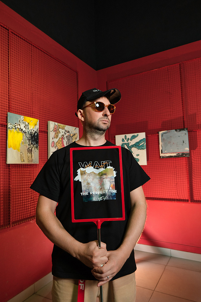 Футболка из футера двунитки с принтом Art moment Черный/Wait_15213