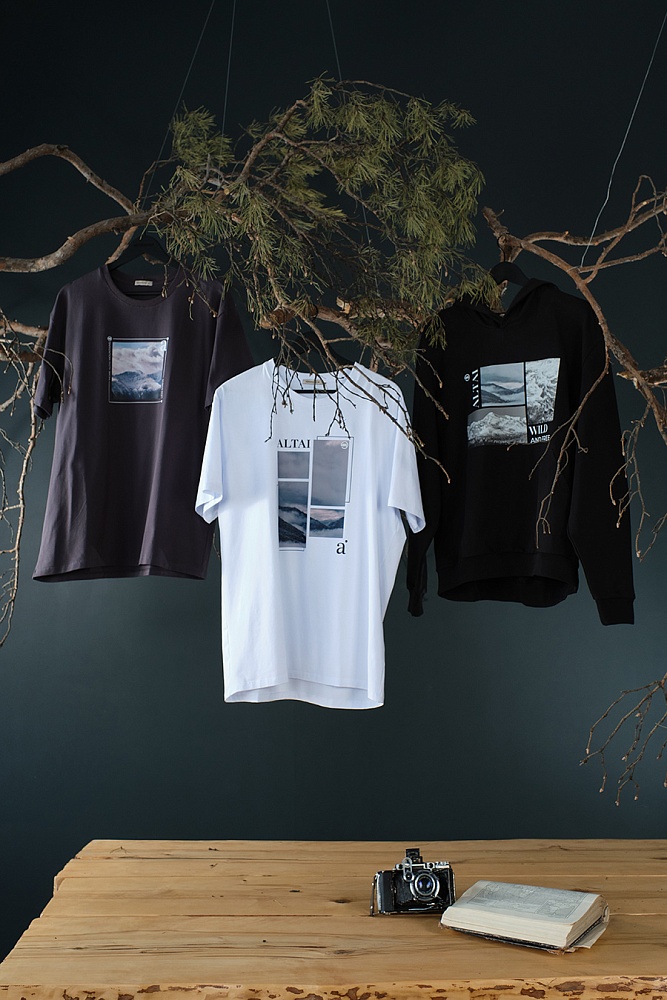 Худи из футера  Altai Черный/Горы чб_18936