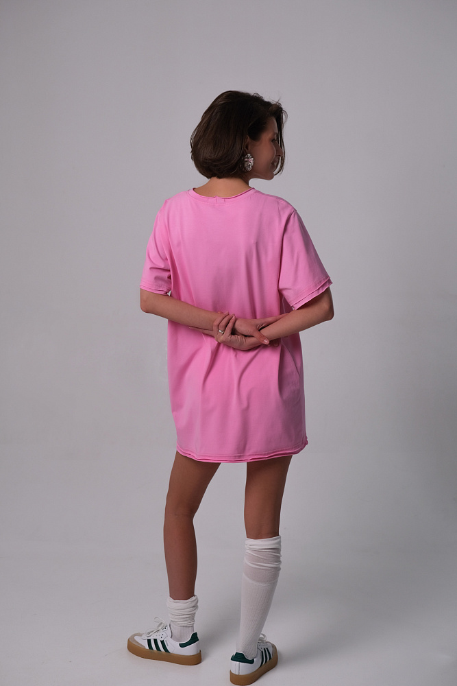 Футболка оверсайз удлиненная Flowers Розовый_10225