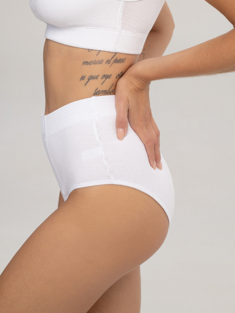 Трусы белые женские трикотажные в рубчик хлопок Basic _3260