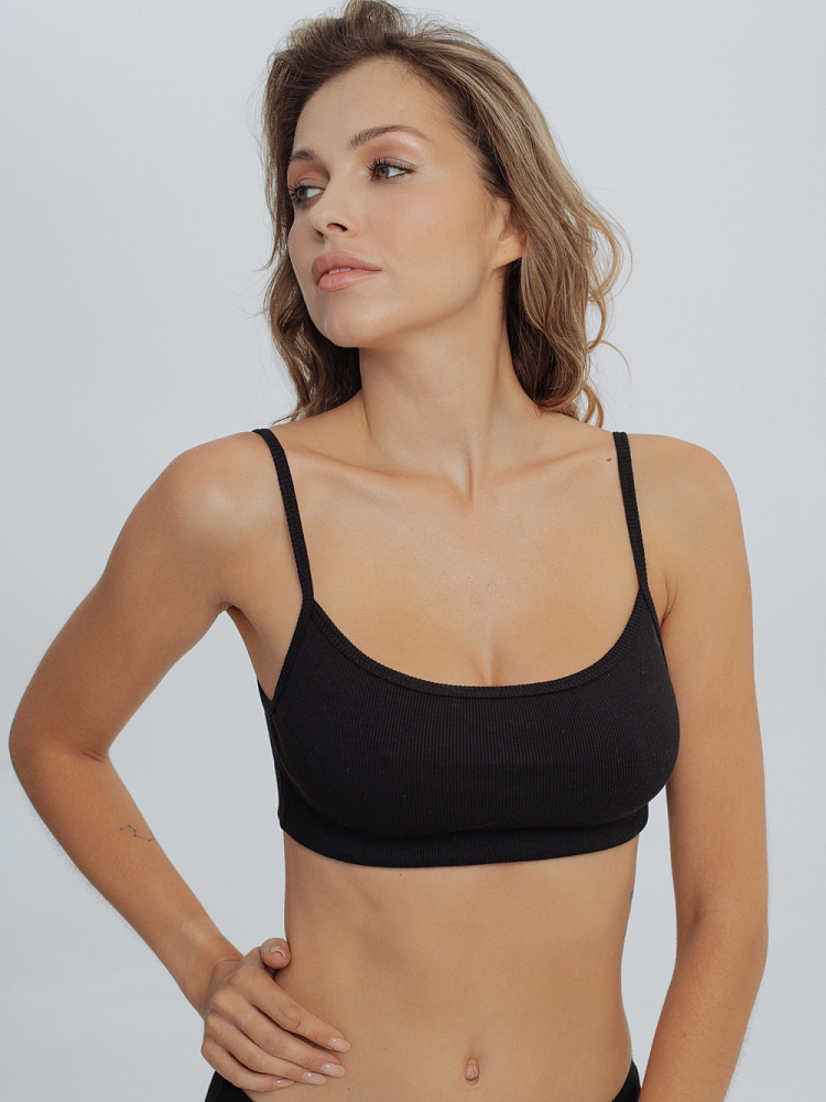 Топ бюстье черный трикотажный в рубчик базовый Basic _5011