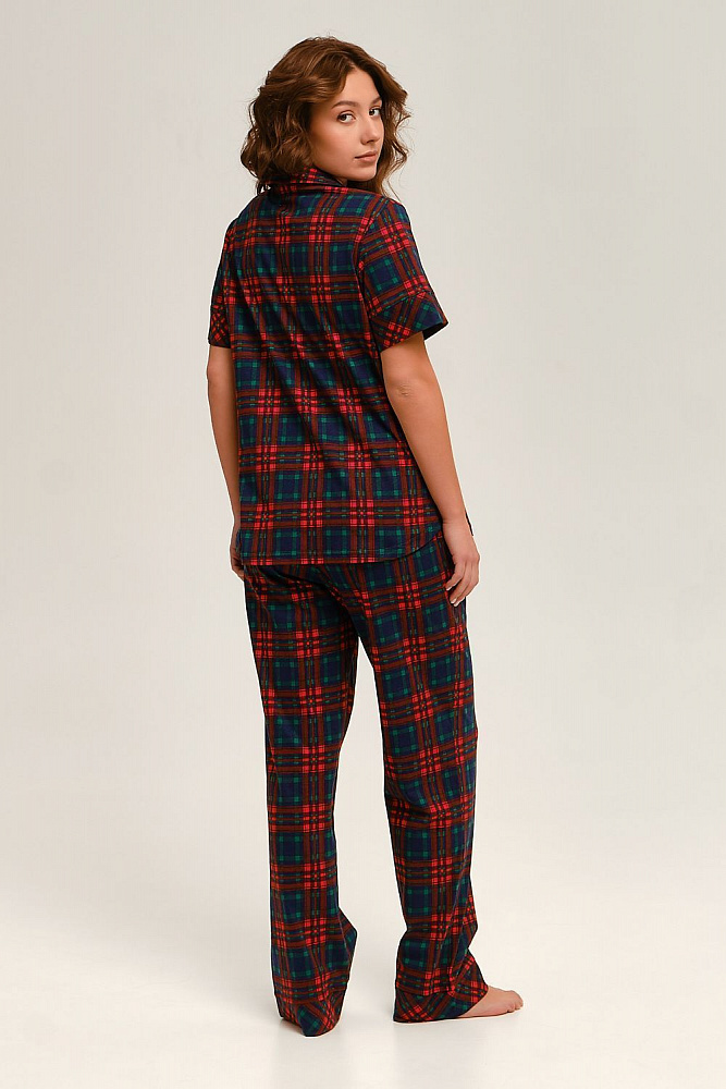 Прямые брюки из хлопка Slow beauty Шотландская клетка_12548