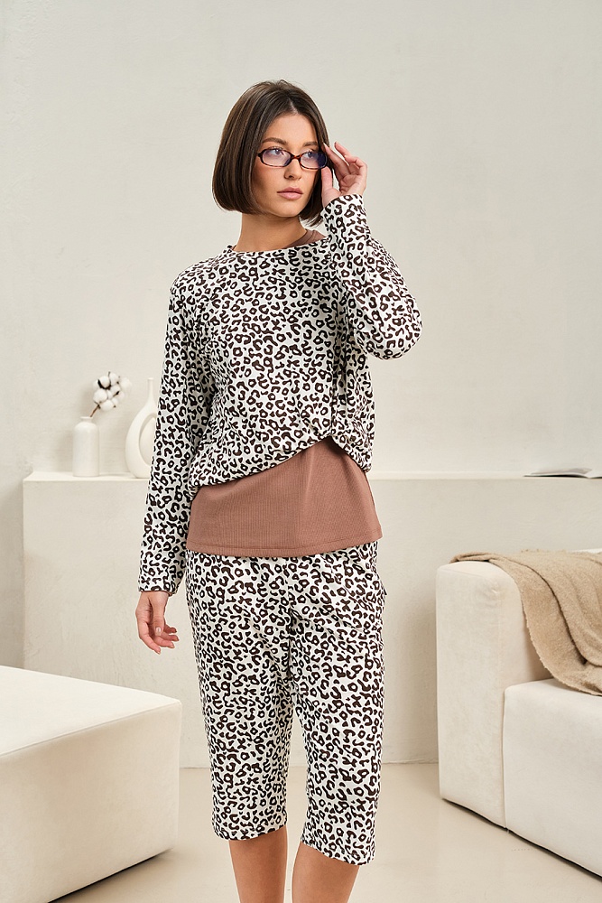 Лонгслив с принтом Kris Молочный леопард_17294