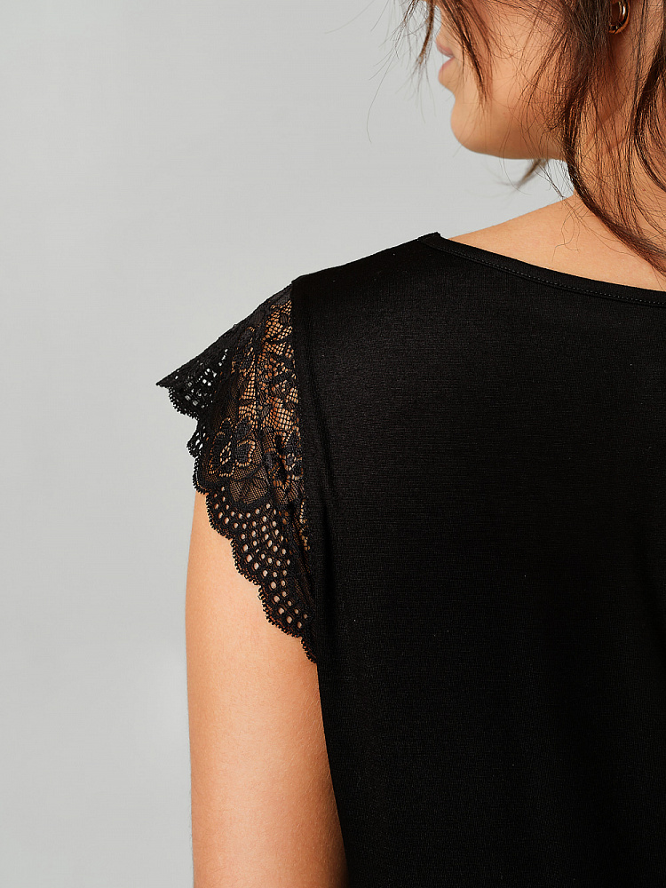 Сорочка из вискозы с кружевом Lili Черный_9240