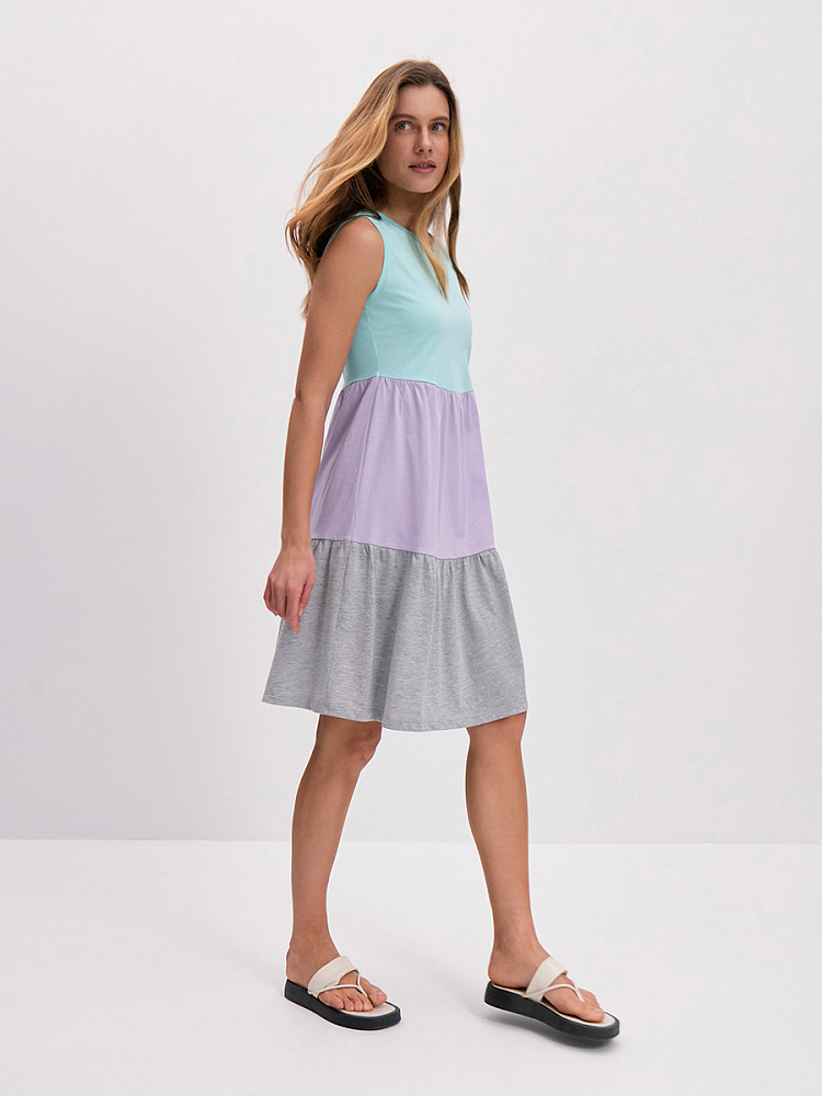 Платье из хлопка Color blocks Минт/Лиловый/Серый меланж_14216