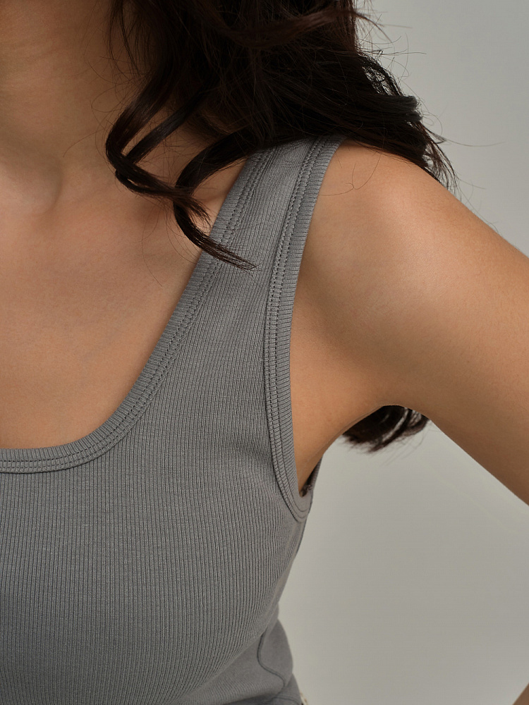 Майка трикотажная в рубчик Basic Темно-серый_10847