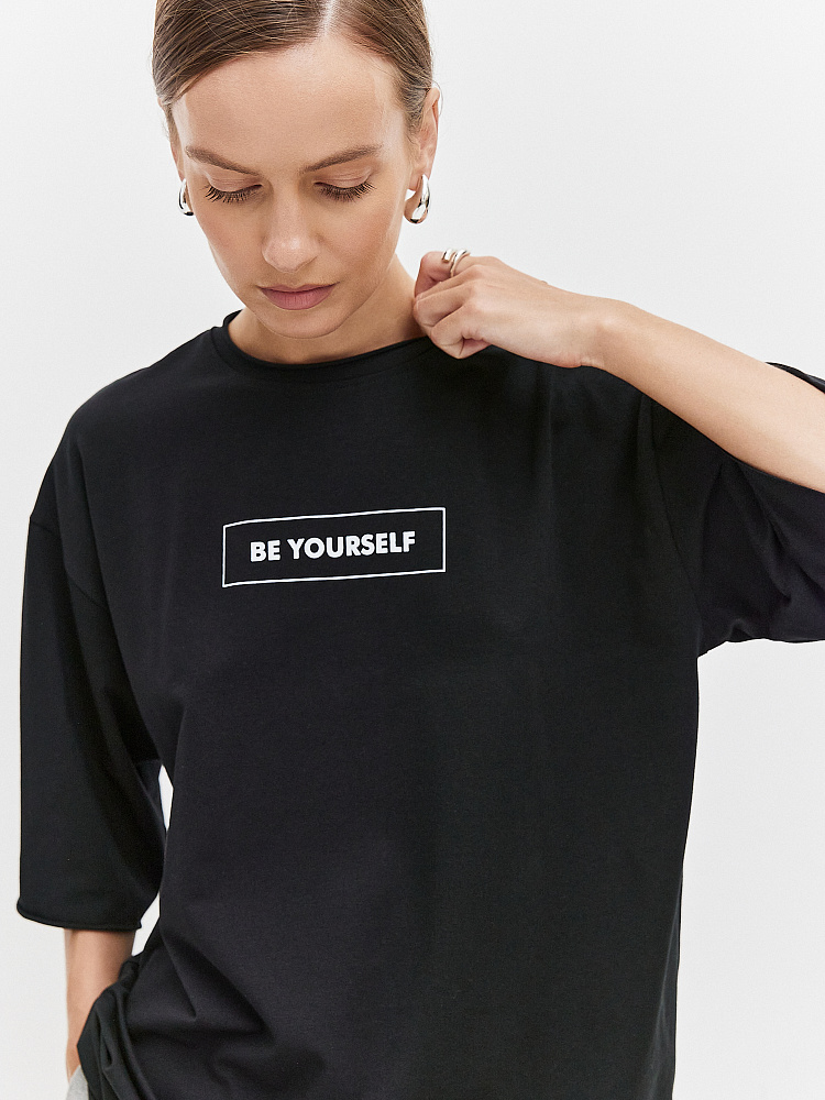 Футболка из эластичного хлопка May Черный/Wild_10764