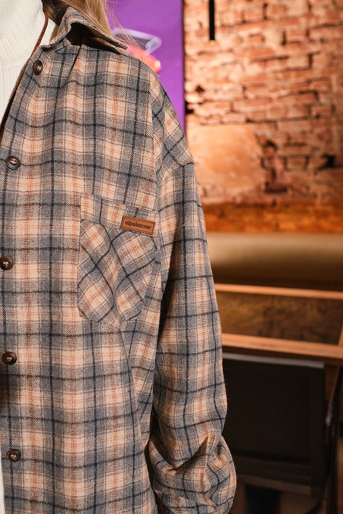 Рубашка в клетку из хлопка City Plus Серо-бежевая клетка_17967