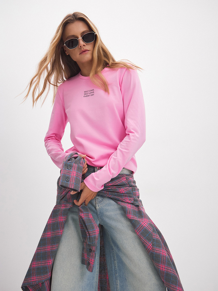 Лонгслив из эластичного хлопка Bloom Розовый/Self Care.Self Love.Every Day_13359