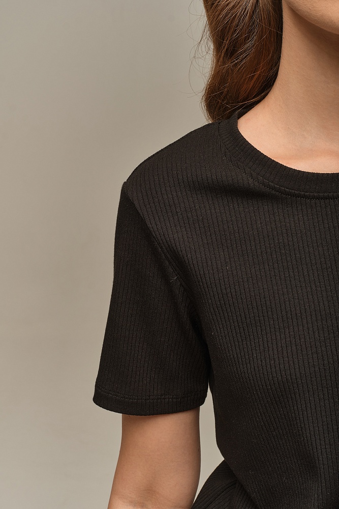 Футболка трикотажная в рубчик Flat Черный_16029