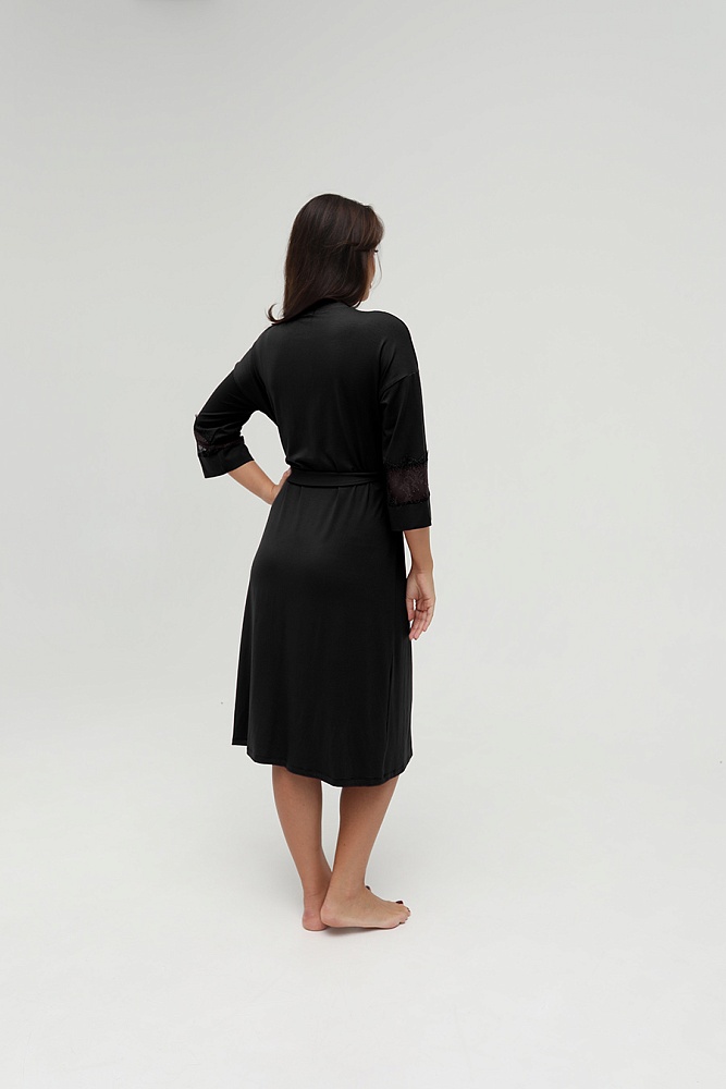 Халат из вискозы с кружевом Lili Черный_16594