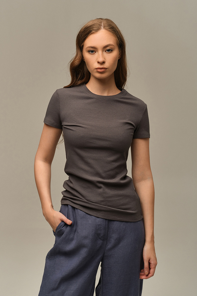 Футболка трикотажная в рубчик Flat Графит_15957