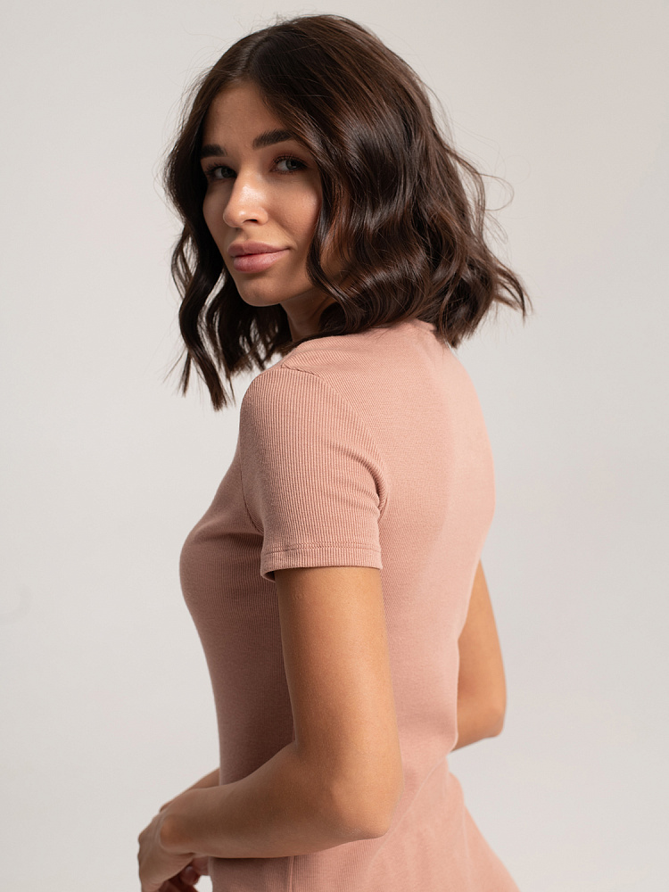 Футболка приталенная трикотажная в рубчик Basic Светло-коричневый_3239