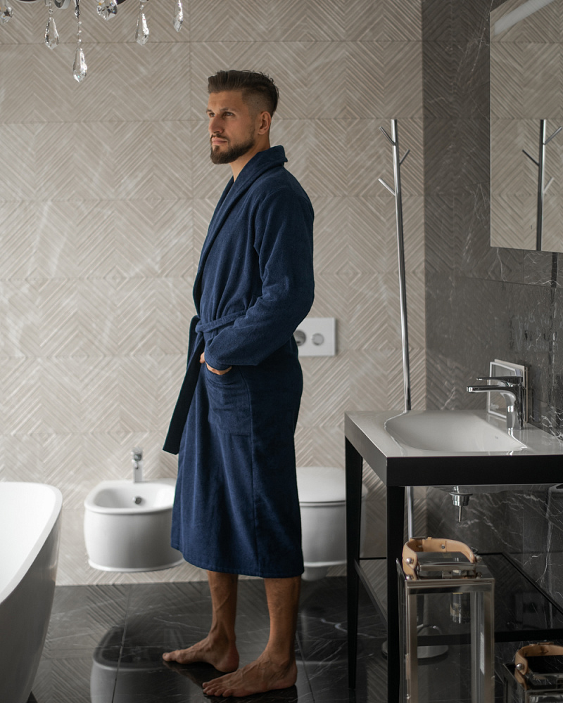 Халат махровый длинный синий мужской Comfort_8395