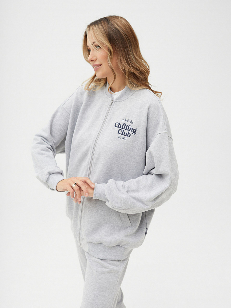 Бомбер из футера Jessy Серый/меланж_11415