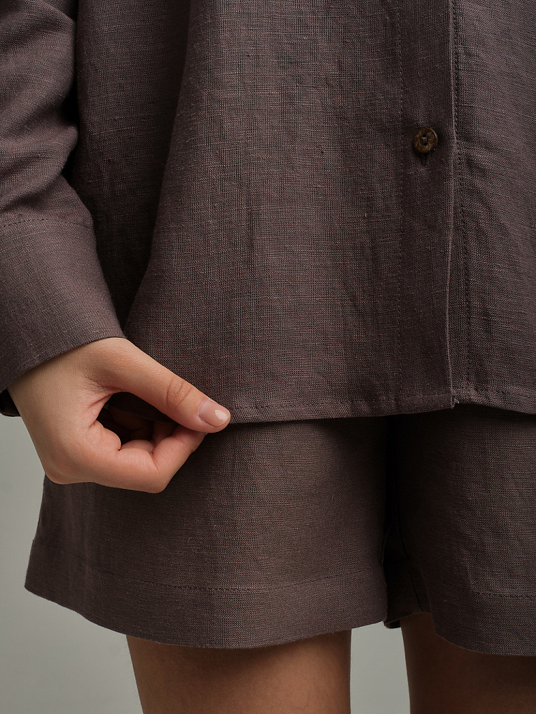 Рубашка оверсайз изо льна с длинным рукавом Sonet Шоколадный_9874