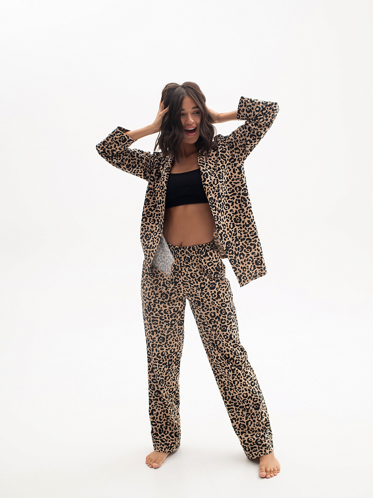 Рубашка с длинным рукавом из хлопка Slow beauty Леопардовый_4194