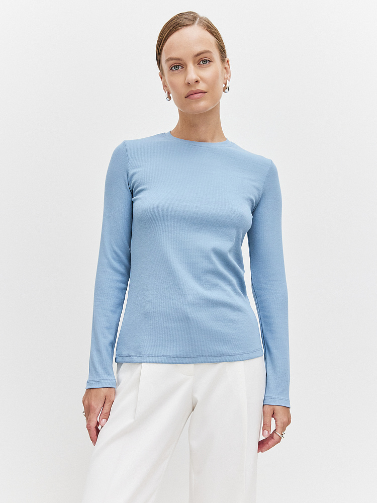 Лонгслив трикотажный в рубчик Basic Дымчато-голубой_10886