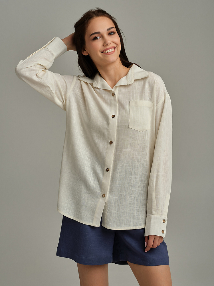 Рубашка оверсайз изо льна с длинным рукавом Sonet Молочный_10278