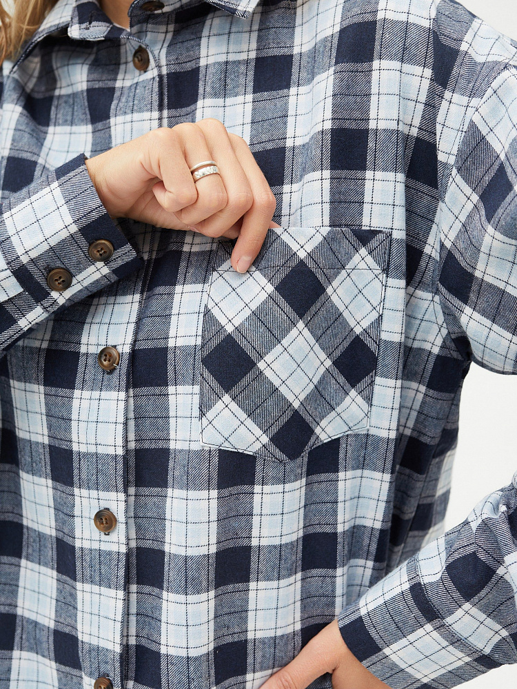 Рубашка с длинным рукавом из хлопка City Синяя клетка_11433