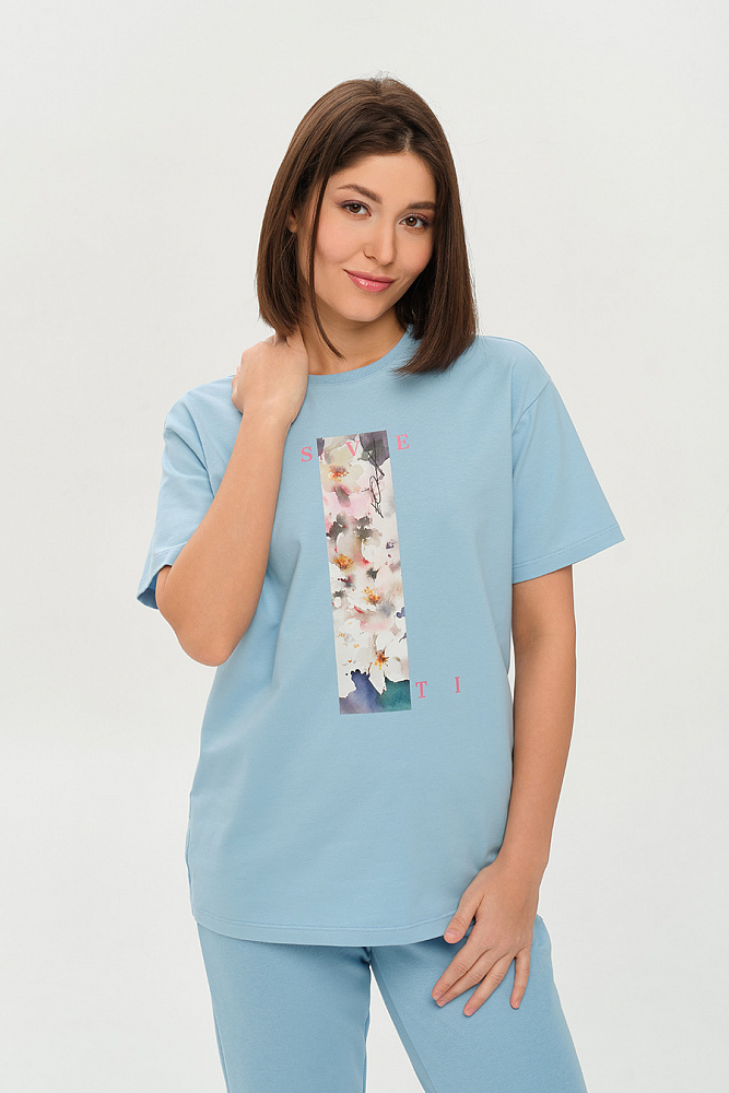 Футболка с принтом Limit Голубой/Яблоня_14438