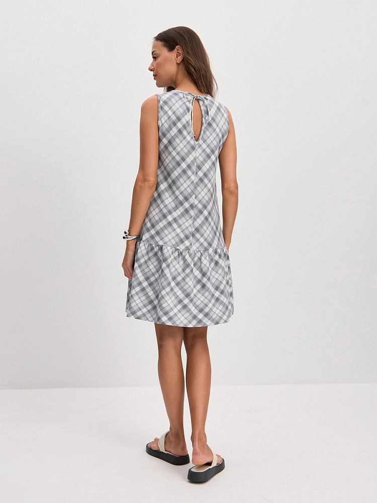 Сарафан с вырезом по спинке из хлопка Kira Клетка/Серый_14864