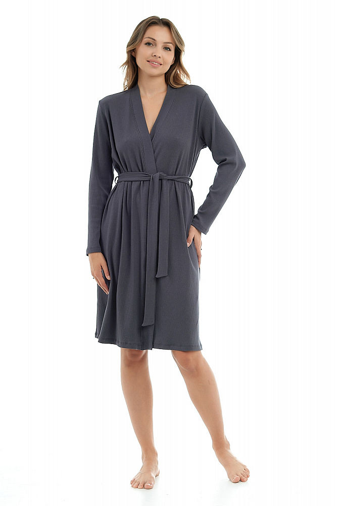 Халат серый трикотажный в рубчик Графит Flat_7914