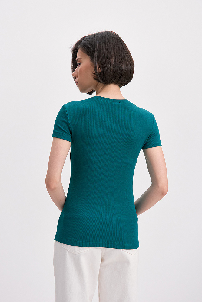 Футболка трикотажная в рубчик Basic Зеленый сапфир_15632