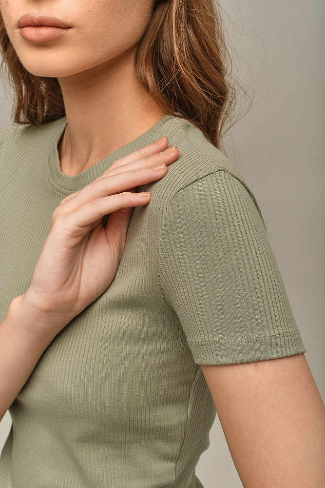Футболка трикотажная в рубчик Flat Олива_15941