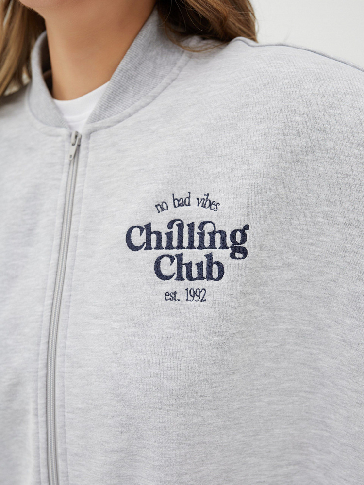 Бомбер из футера Jessy Серый/меланж_11416