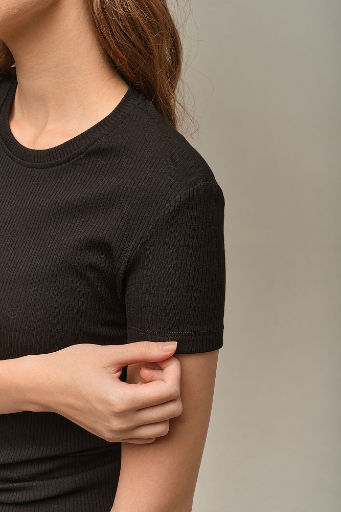 Футболка трикотажная в рубчик Flat Черный_16005