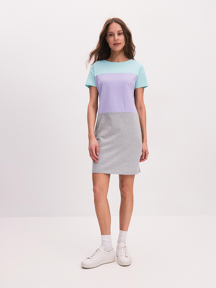 Платье из хлопка Color blocks Ментол/Лаванда/Серый_14737