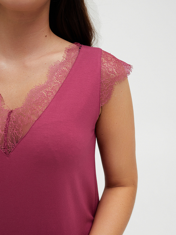Сорочка из вискозы с кружевом Lili Малиновый_12655