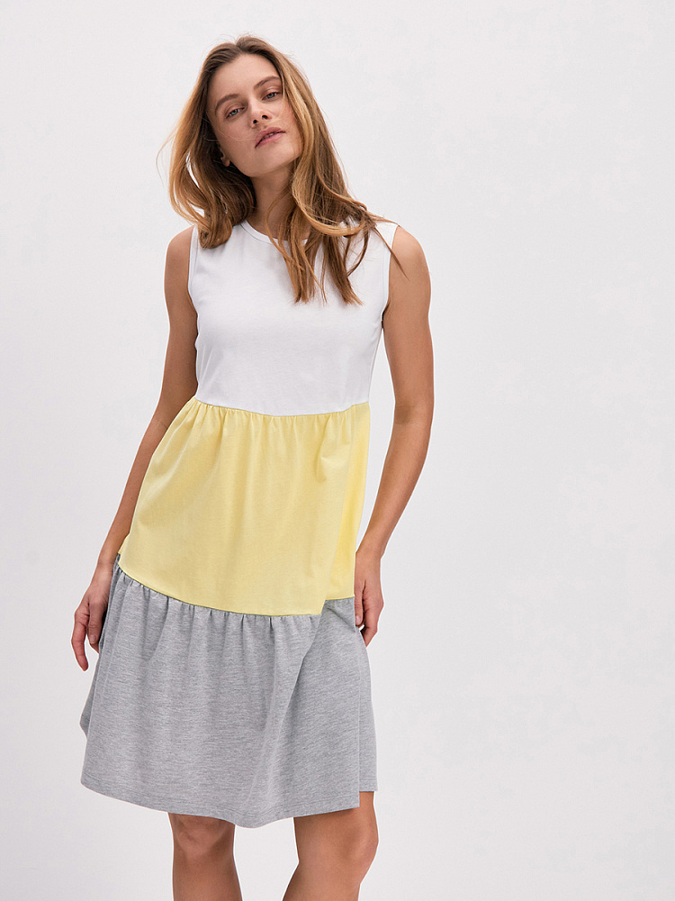 Платье из хлопка Color blocks Белый/Желтый/Серый меланж_14303