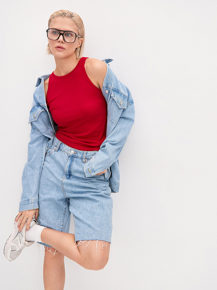 Майка Американка трикотажная в рубчик Basic Красный_13695