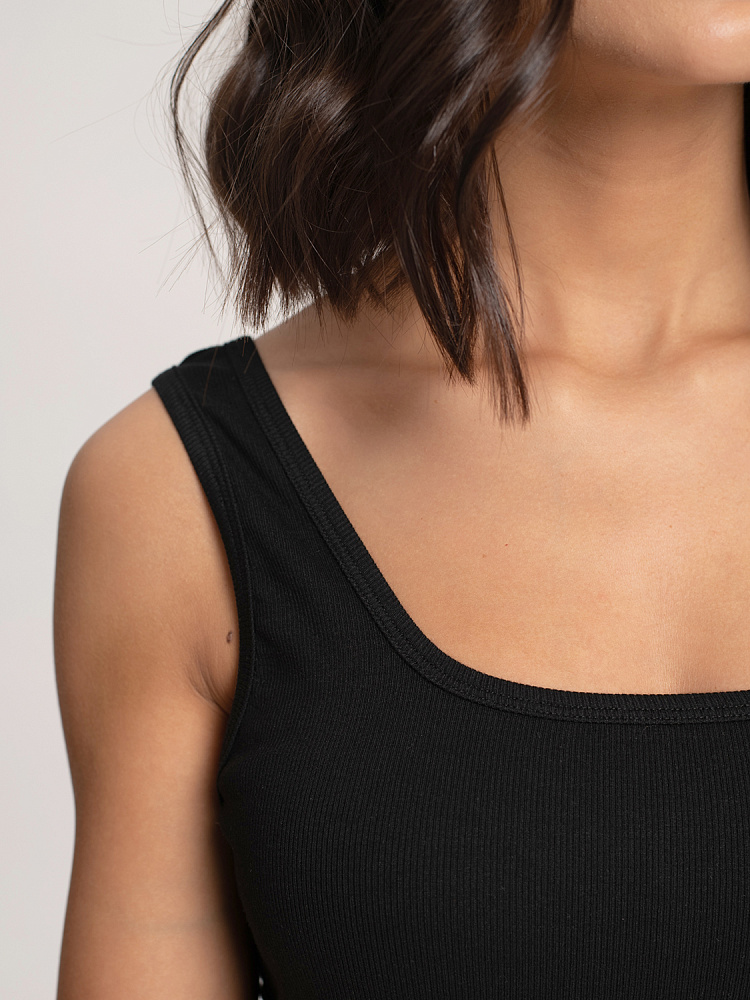 Майка черная трикотажная в рубчик Basic_3970
