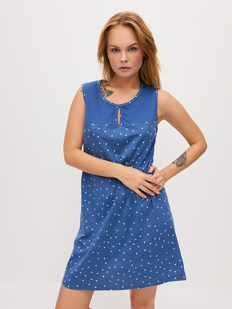 Сорочка из хлопка Cozy time Синий/Горох_11219