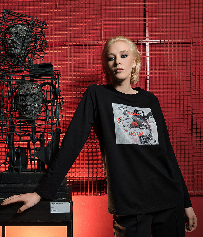 Лонгслив из эластичного футера Art moment Черный/NOW_15354