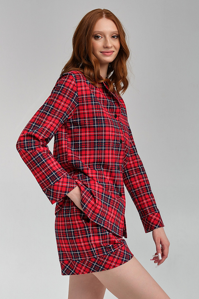 Шорты домашние из хлопка красная клетка Slow beauty_8875