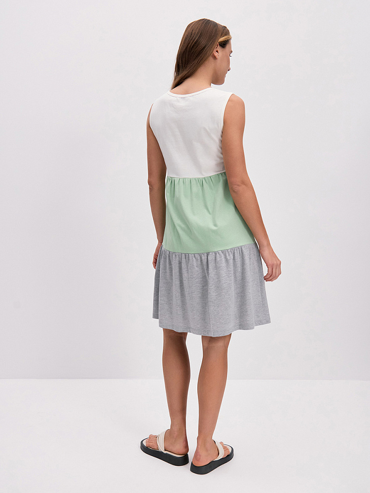 Платье из хлопка Color blocks Молочный/Зеленая трава/Серый меланж_14224