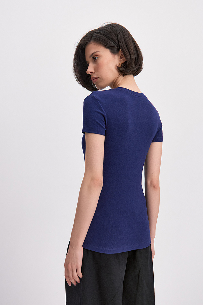 Футболка трикотажная в рубчик Basic Черничный_15644