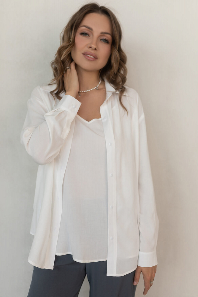 Рубашка с длинным рукавом из струящегося штапеля Pretty Белый_6918