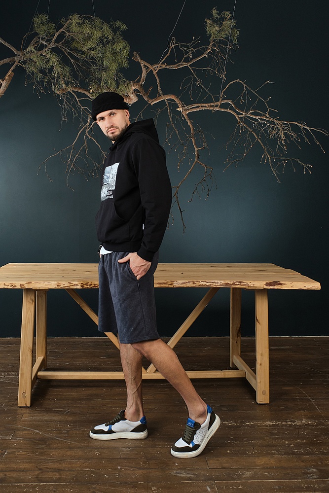 Худи из футера  Altai Черный/Горы чб_18719