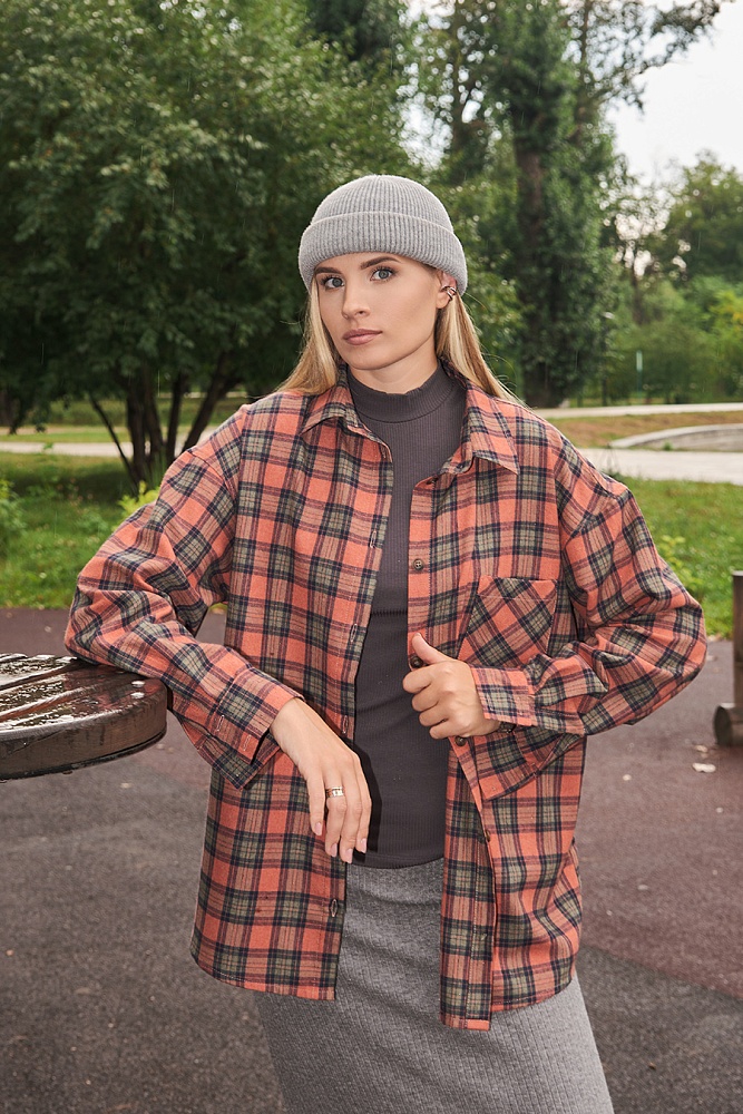 Рубашка в клетку из хлопка City Оранжевая клетка_16423