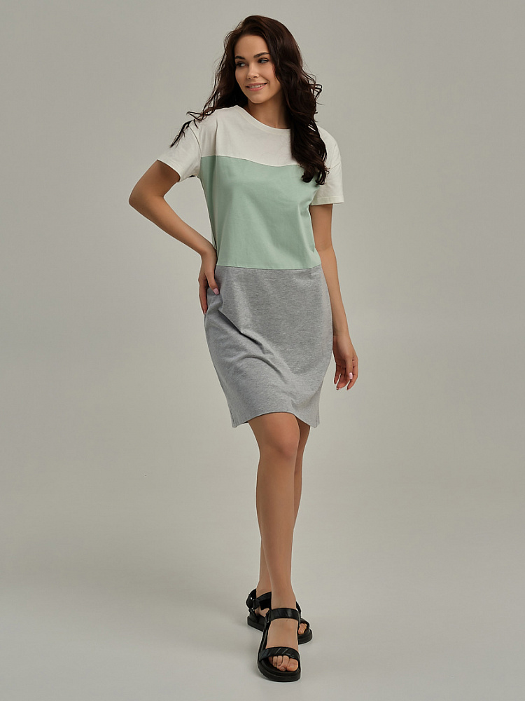 Платье из хлопка Color blocks Молочный/Мятный/Серый_10522