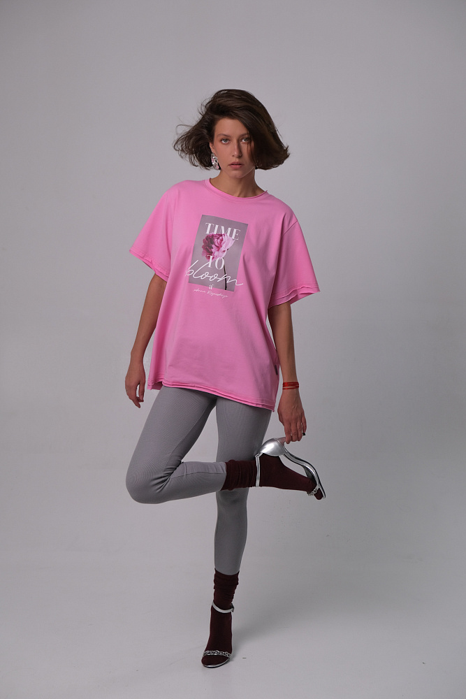 Футболка оверсайз с принтом Flowers Розовый_10235