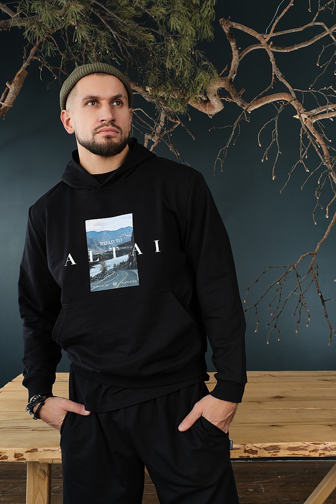 Худи из футера  Altai Черный/Дорога_18731