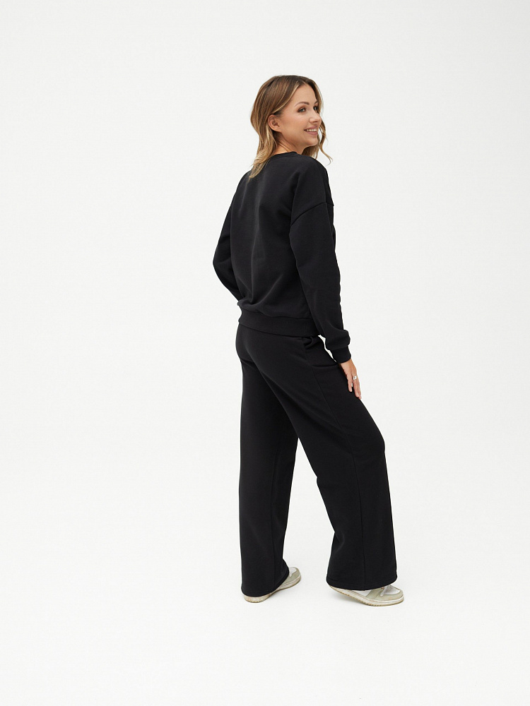 Прямые брюки из эластичного футера Jessy Черный_11377