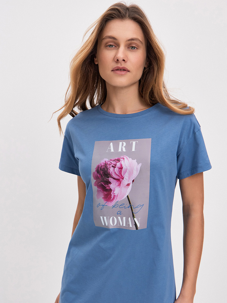 Платье из хлопка Color Print Индиго/Пион_14821